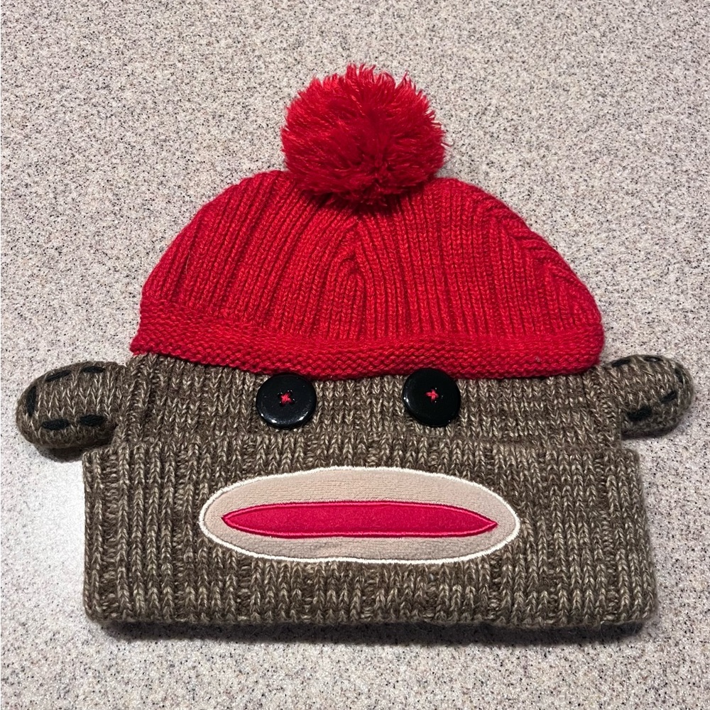 Paul Frank Sock Monkey Beanie Hat Red and Brown Sock Monkey Knit Hat